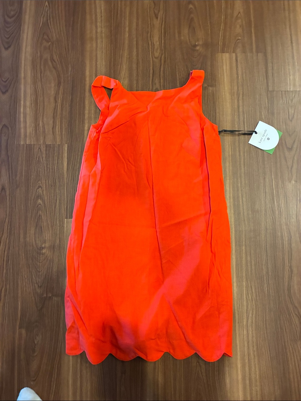 Bright Orange Scalloped Hem Sleeveless Shift Dress